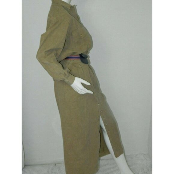 Vintage I. Magnin Dress Brown Green Khaki Utility Cargo Coverall Dress Size  S/M - Picture 4 of 11